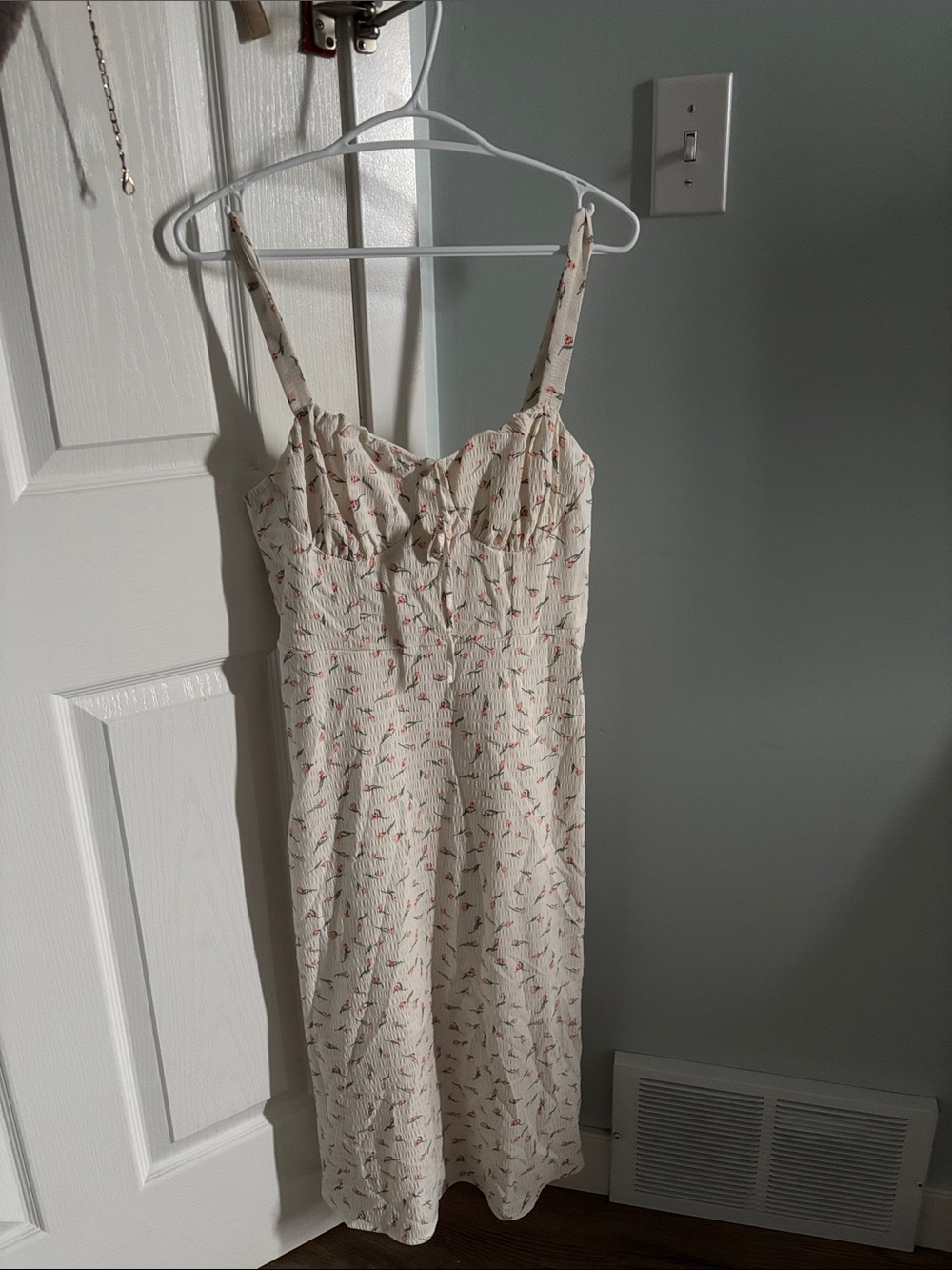 Cream Floral-Print Slip Dress with Adjustable Straps